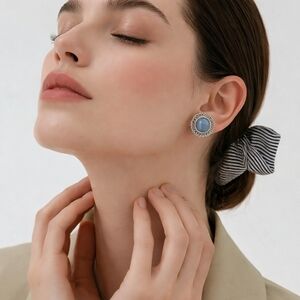Chic Silver and Blue Earrings